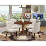 A Dining Set Of 4 Kitchen Chairs Using Doeskin Color, An Attractive Two 9" Drop Leaf Round Table In Mahogany Finish