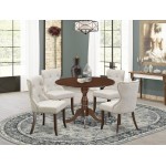 5Pc Kitchen Dining Set, Mahogany Small Table, 4 Doeskin Chairs Back, Nail Heads, Mahogany Finish