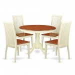 5Pc Hartland Set, One Dining Table, Four Wood Seat Dinette Chairs In Beautiful Black, Cherry Finish.