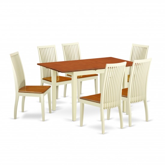 7-Piece Dinette Set - Kitchen Dinette Table And 6 Kitchen Chairs In Linen White