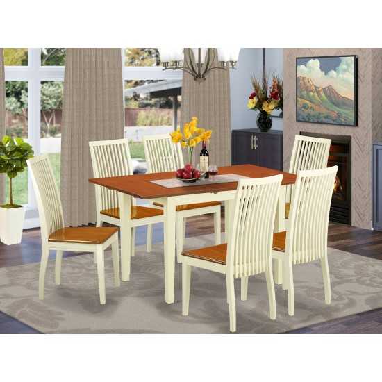 7-Piece Dinette Set - Kitchen Dinette Table And 6 Kitchen Chairs In Linen White