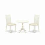 3 Pc Dining Set, 1 Table, 2 Linen White Chairs, Slatted Back, Linen White Finish