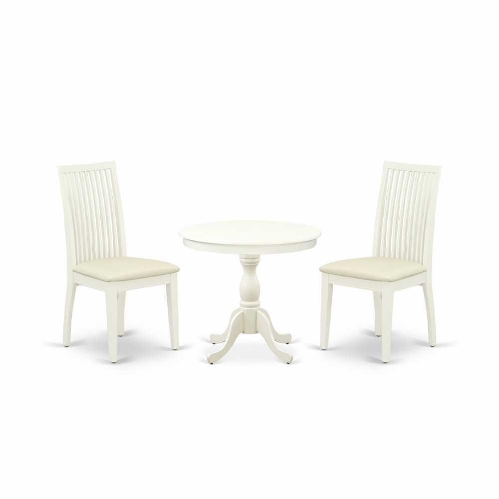 3 Pc Dining Set, 1 Table, 2 Linen White Chairs, Slatted Back, Linen White Finish