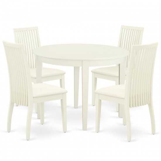 5Pc Dining Set Includes Round Dinette Table And Four Seat Dining Chairs, White