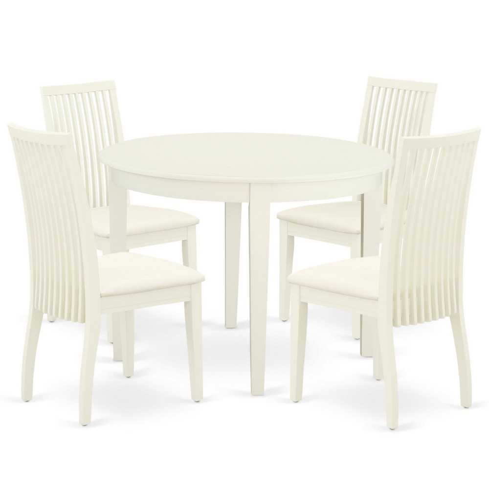 5Pc Dining Set Includes Round Dinette Table And Four Seat Dining Chairs, White