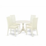 5 Pc Dining Room Set, 1 Drop Leaves Table, 4 Linen White Chair, Linen White