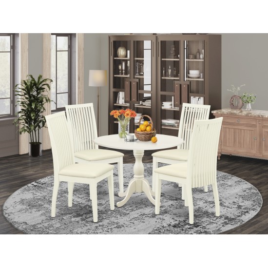 5 Pc Dining Room Set, 1 Drop Leaves Table, 4 Linen White Chair, Linen White