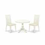 3 Pc Kitchen Dining Set, Linen White Round Table, 2 Linen White Chairs, Slatted Back, Linen White Finish