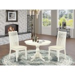 3 Pc Kitchen Dining Set, Linen White Round Table, 2 Linen White Chairs, Slatted Back, Linen White Finish