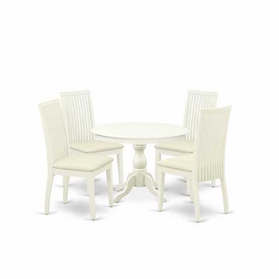 5 Pc Dining Set, Linen White Small Table, 4 Linen White Chairs For, Slatted Back, Linen White Finish