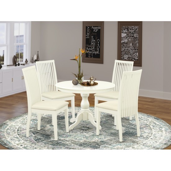 5 Pc Dining Set, Linen White Small Table, 4 Linen White Chairs For, Slatted Back, Linen White Finish