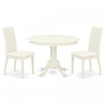 3Pc Dinette Set, Rounded Kitchen Table, Two Linen Seat Dining Chairs, Linen White Finish