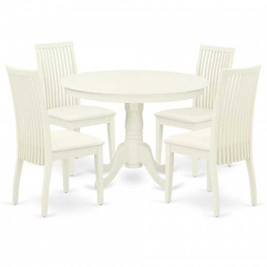 5Pc Dining Set Includes Round Dinette Table And Four Seat Dining Chairs, White