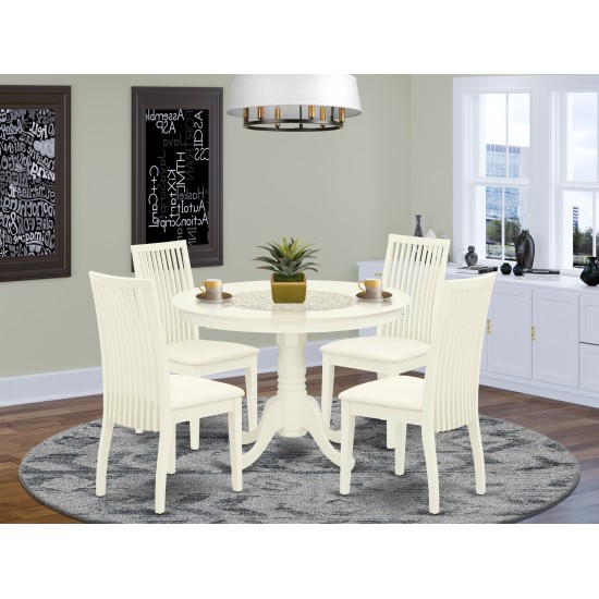 5Pc Dining Set Includes Round Dinette Table And Four Seat Dining Chairs, White