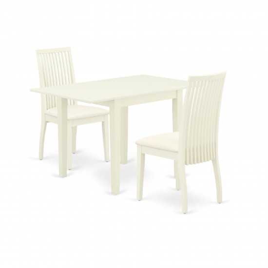 3Pc Dining Set Offers A Dinette Table, 2 Chairs, Linen Fabic Seat, Linen White Finish