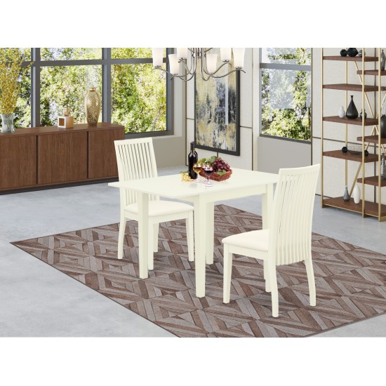 3Pc Dining Set Offers A Dinette Table, 2 Chairs, Linen Fabic Seat, Linen White Finish