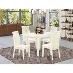 5Pc Wood Dining Set, A Small Table, 4 Dinette Chairs, Linen Fabic Seat, Linen White Finish