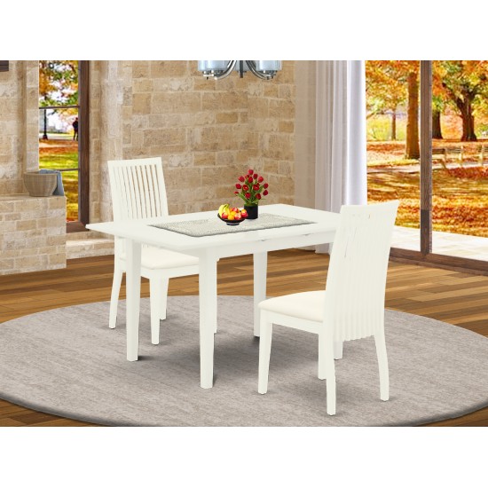 3Pc Dining Set 2 Chair, Butterfly Leaf Kitchen Dining Table, Linen White