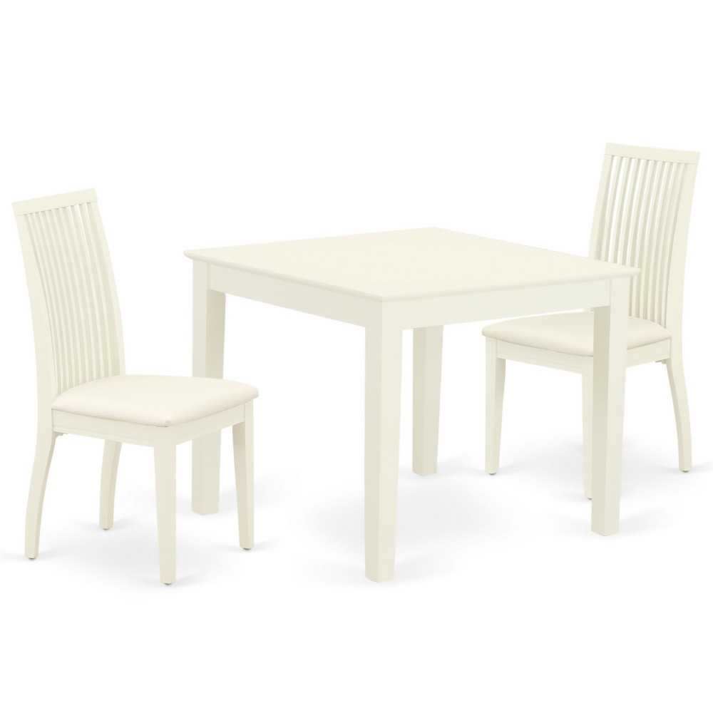 3Pc Dinette Set Includes Square Kitchen Table And Two Seat Dining Chairs, White