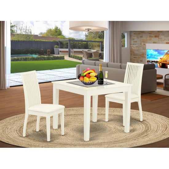 3Pc Dinette Set Includes Square Kitchen Table And Two Seat Dining Chairs, White