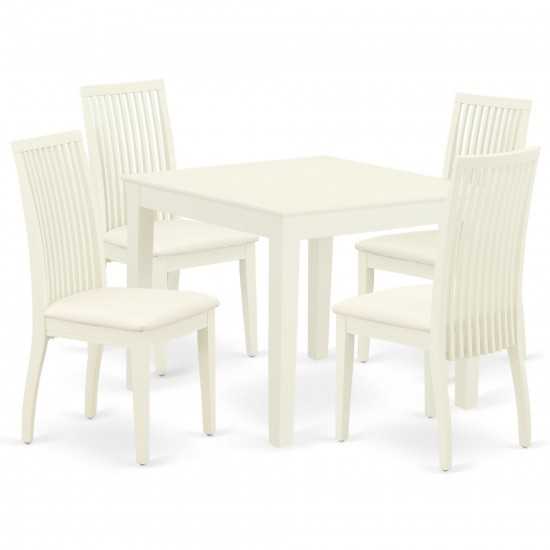 5Pc Dining Set Includes Square Dinette Table And Four Seat Dining Chairs, White