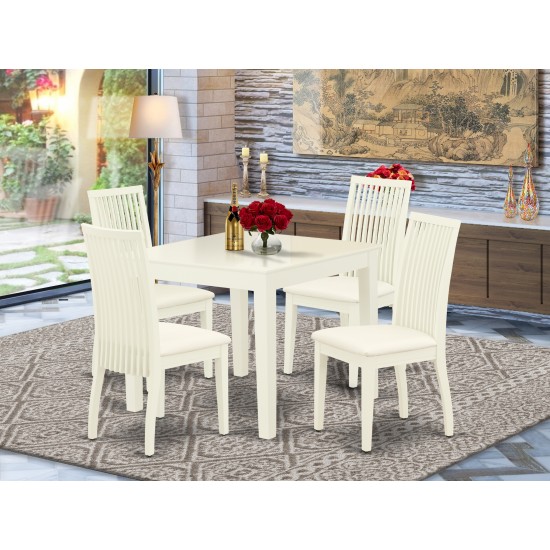 5Pc Dining Set Includes Square Dinette Table And Four Seat Dining Chairs, White