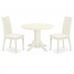 3Pc Dinette Set Includes Round Dining Room Table, Two Seat Dining Chairs, White