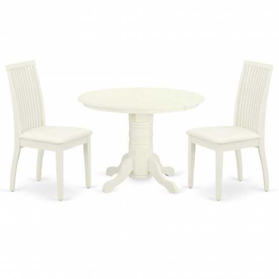 3Pc Dinette Set Includes Round Dining Room Table, Two Seat Dining Chairs, White