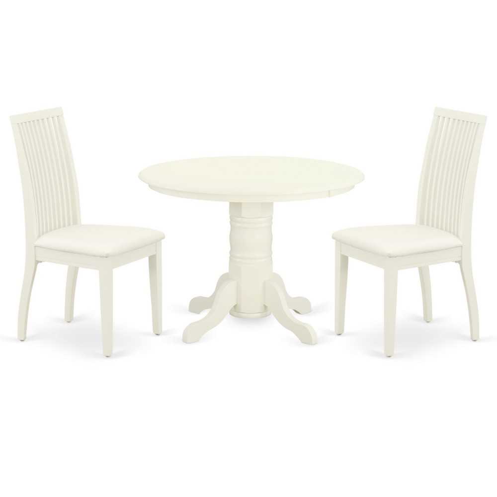 3Pc Dinette Set Includes Round Dining Room Table, Two Seat Dining Chairs, White