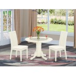 3Pc Dinette Set Includes Round Dining Room Table, Two Seat Dining Chairs, White