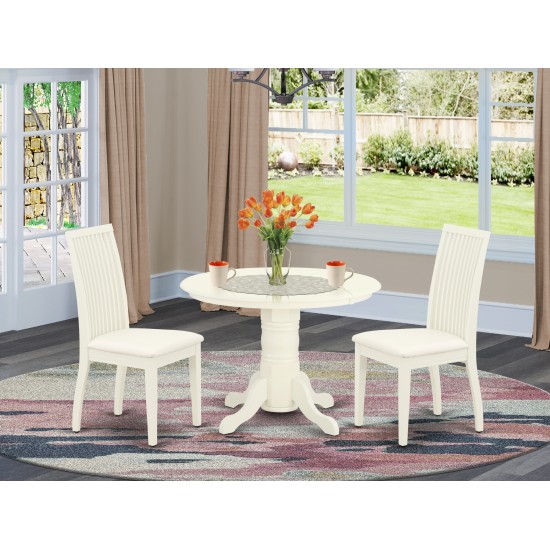 3Pc Dinette Set Includes Round Dining Room Table, Two Seat Dining Chairs, White