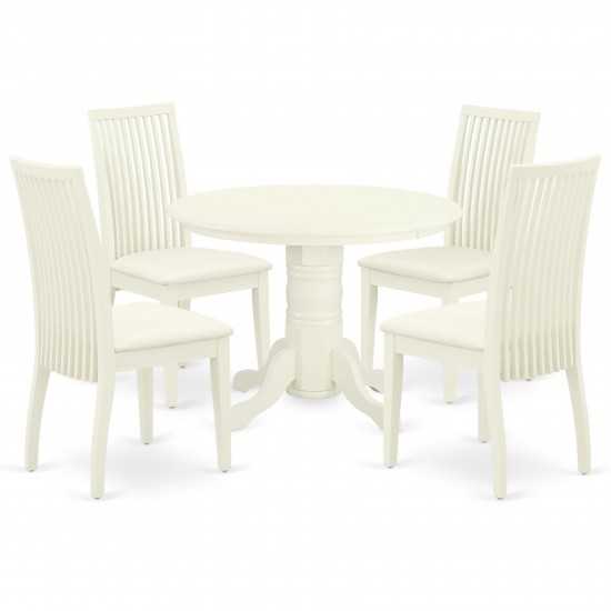 5Pc Dining Set Includes Round Dining Room Table, Four Seat Dining Chairs, White