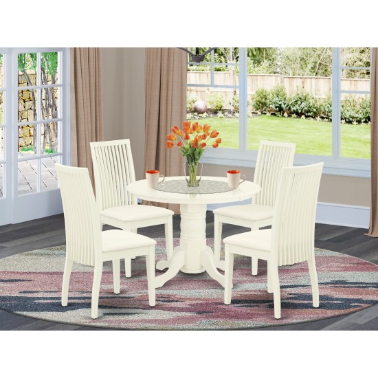 5Pc Dining Set Includes Round Dining Room Table, Four Seat Dining Chairs, White