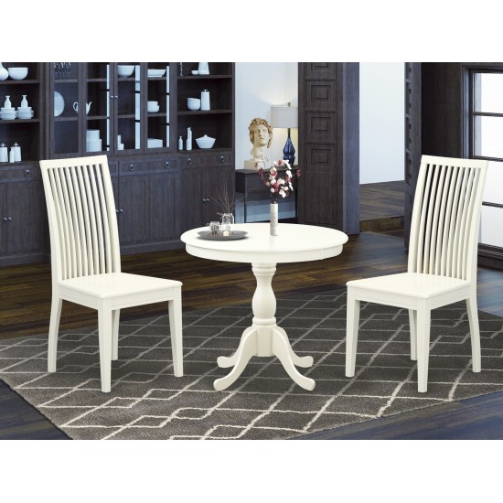 3 Pc Dining Set, 1 Wood Table, 2 Linen White Wood Chairs, Slatted Back, Linen White Finish