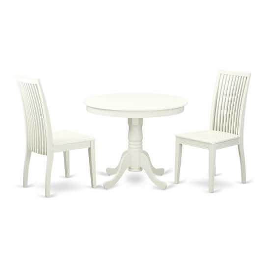 3 Pc Kitchen Table Set With A Dining Table And 2 Kitchen Chairs In Linen White