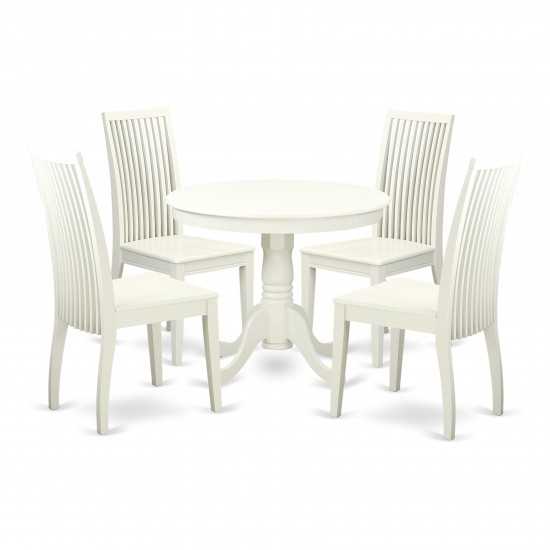 5 Pc Kitchen Table Set, Dining Table And 4 Wood Seat Kitchen Chairs In White