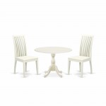 3 Pc Dinette Set, 1 Drop Leaves Dining Room Table, 2 Black Chairs, Linen White