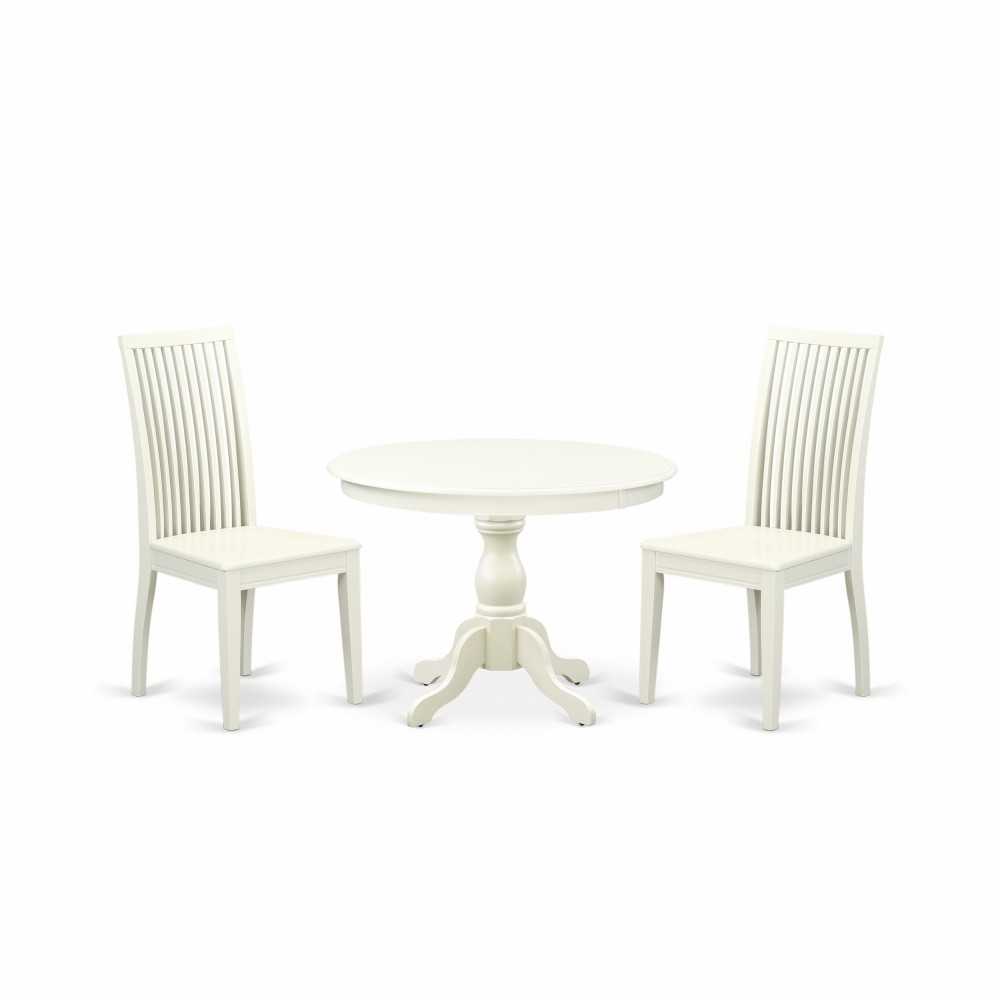3 Pc Kitchen Set, Linen White Wood Dining Table, 2 Linen White Dining Chairs, Slatted Back, Linen White Finish