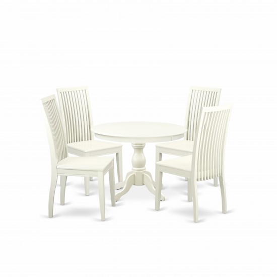 5 Pc Kitchen Dining Set, Linen White Table, 4 Linen White Kitchen Chairs