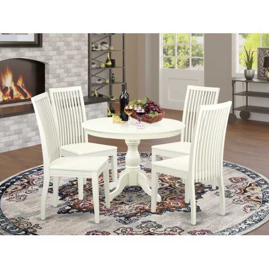 5 Pc Kitchen Dining Set, Linen White Table, 4 Linen White Kitchen Chairs