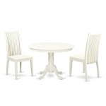 3 Pc Hartland Set, One Round 42In Dinette Table, Two Dinette Chairs, Wood Seat In A Beautiful Linen White Finish.