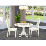 3 Pc Hartland Set, One Round 42In Dinette Table, Two Dinette Chairs, Wood Seat In A Beautiful Linen White Finish.