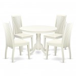 5Pc Hartland Set, One Dining Table, Four Wood Seat Dinette Chairs In Beautiful Linen White Finish.