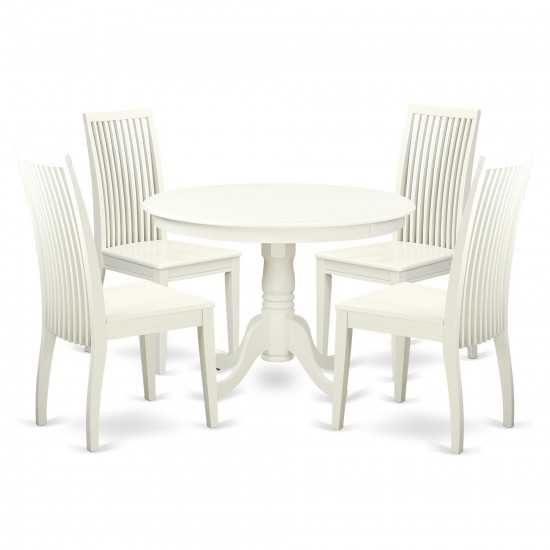 5Pc Hartland Set, One Dining Table, Four Wood Seat Dinette Chairs In Beautiful Linen White Finish.