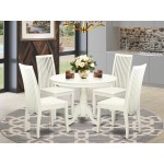 5Pc Hartland Set, One Dining Table, Four Wood Seat Dinette Chairs In Beautiful Linen White Finish.