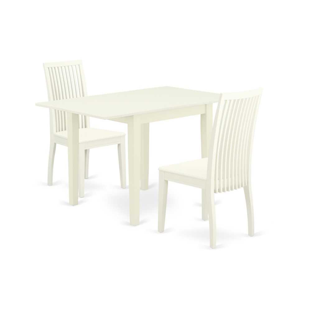 3Pc Kitchen Set, A Wood Dining Table, 2 Chair, Solid Wood Seat, Slat Back, Linen White Finish