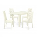 5Pc Dining Set, Rectangular Table, 4 Chairs, Asian Hardwood Seat, Slat Back, Linen White