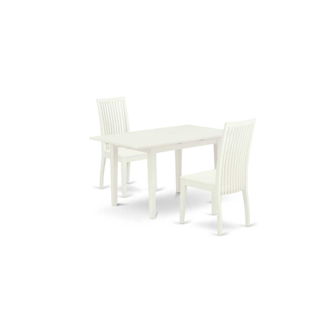 3Pc Dining Set 2 Dining Chairs, Butterfly Leaf Wood Dining Table, Linen White 3Pc Dining Set 2 Dining Chairs, Butterfly Leaf Wood Dining Table, Linen White