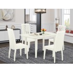 5Pc Dining Set 4 Wood Chairs, Butterfly Leaf Small Dining Table, Linen White