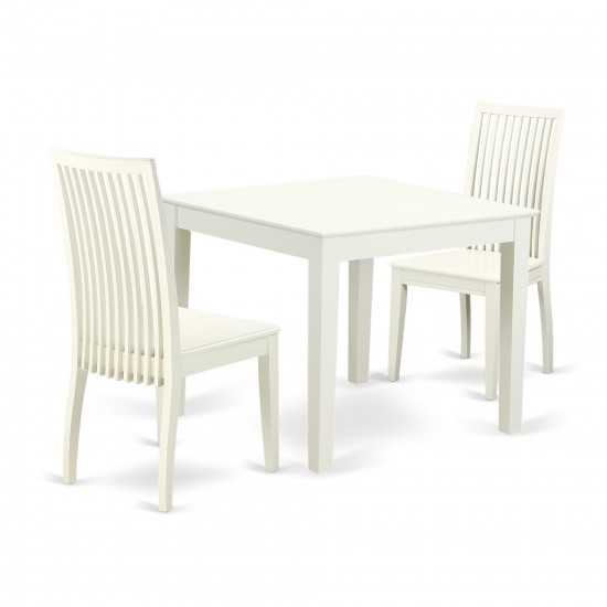 3-Piece Dinette Table Set - Table And 2 Wood Seat Dining Chairs In Linen White